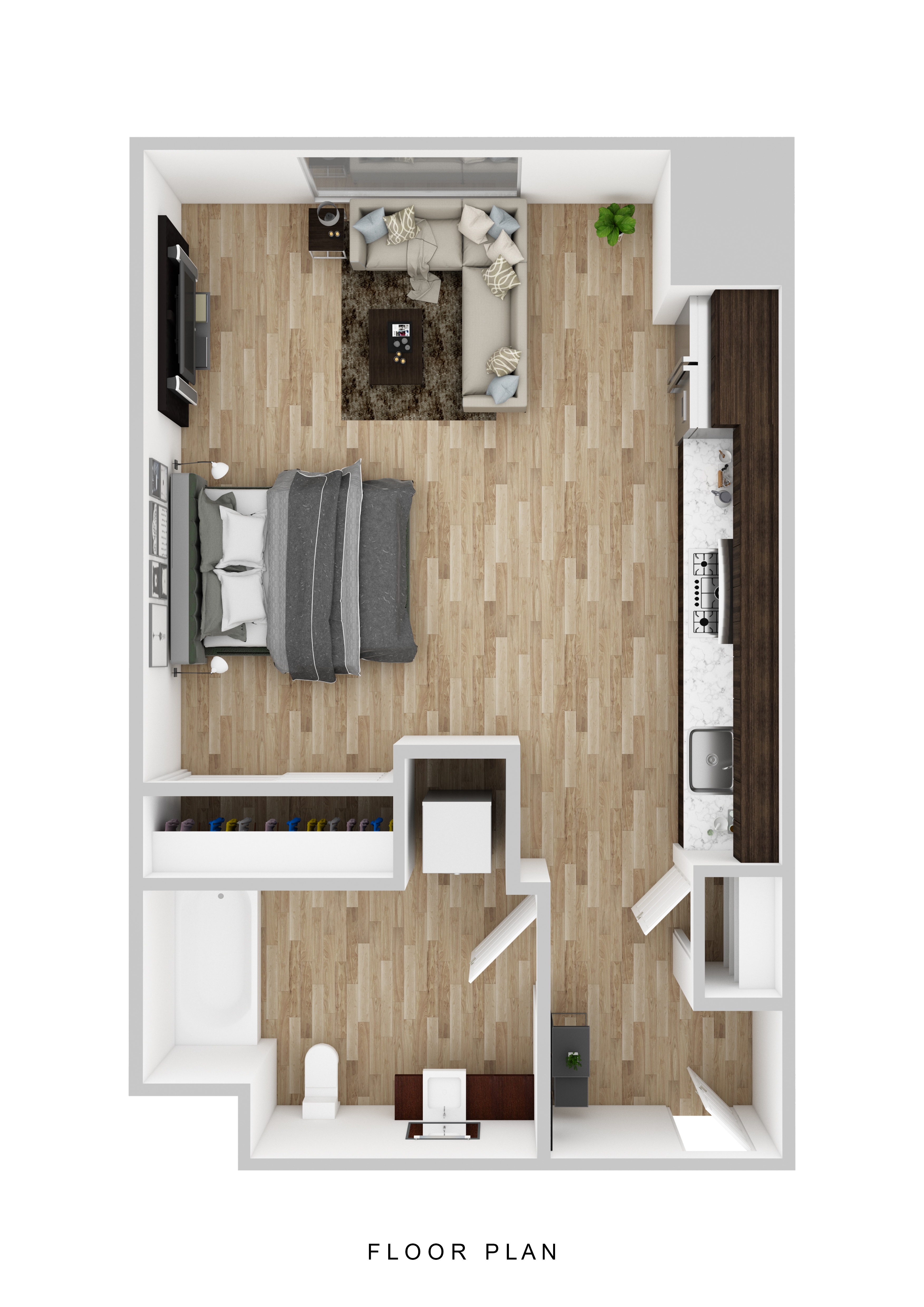 Floor plan for studio, 1 bath, 505 sqft